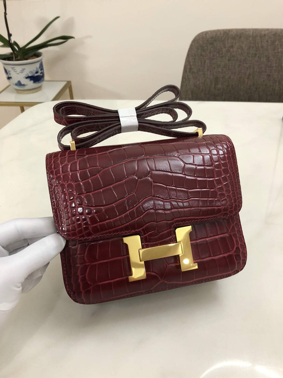 Constance Cowhide Crocodile Embossed Bag-3